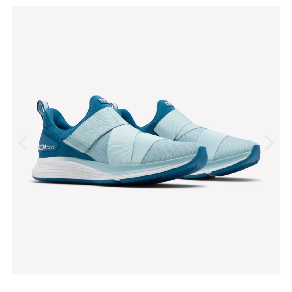 Blue Athletic Shoes with Cushioned Sole and Mesh Upper